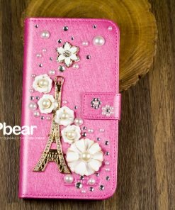 水鑽側翻手機皮套-春天巴黎款皮套 掀蓋手機殼皮套