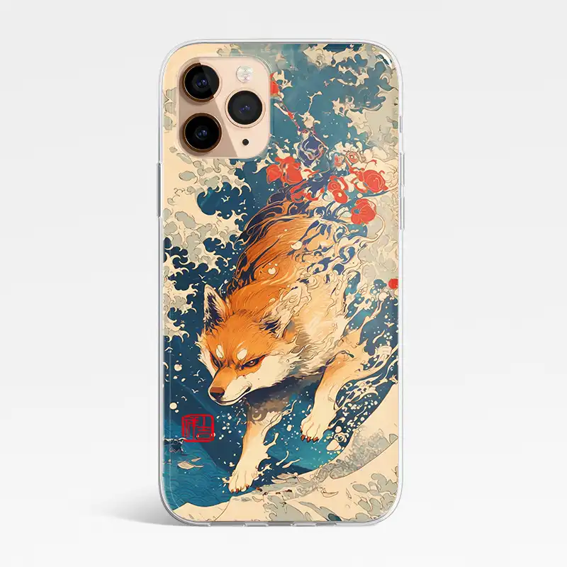 浮世繪動物衝浪手客製化手機殼訂製cute083