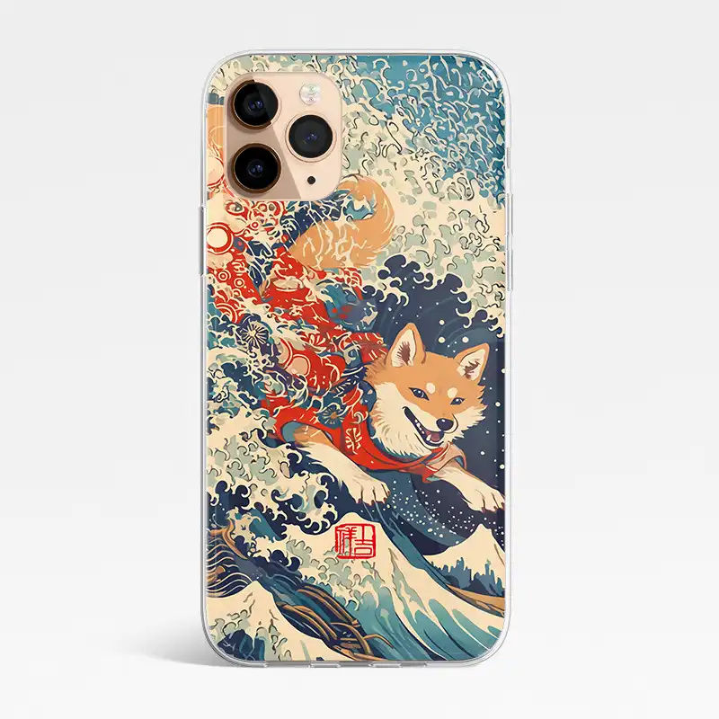 浮世繪動物衝浪手客製化手機殼訂製cute086